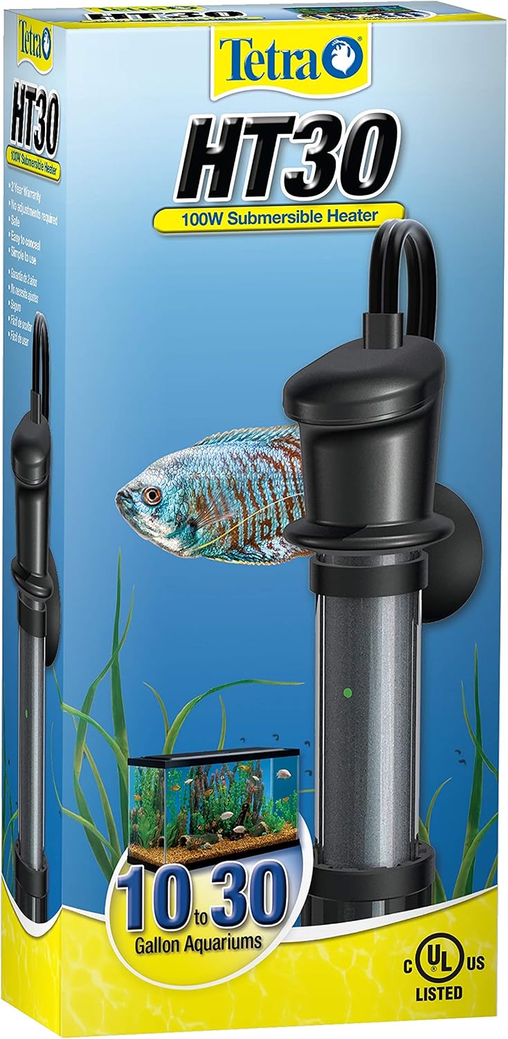 Tetra heater mounted on aquarium glass with suction cup