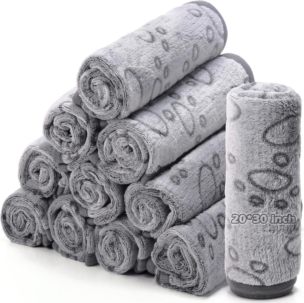 Tegeme 12 Pcs Pet Blankets 23 x 16 Inch Soft Fluffy Fleece Dog Cat Warm Paw Print Pattern Blankets Flannel Throw for Pets Dog Puppy Cat(Gray) - Image 9