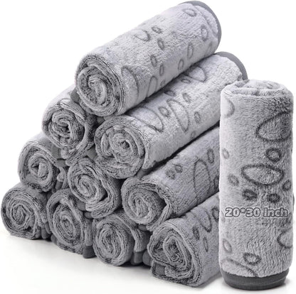 Tegeme 12 Pcs Pet Blankets 23 x 16 Inch Soft Fluffy Fleece Dog Cat Warm Paw Print Pattern Blankets Flannel Throw for Pets Dog Puppy Cat(White) - Image 9