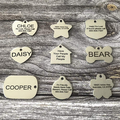 PetANTastic customized cat identity name plate with double sided text.