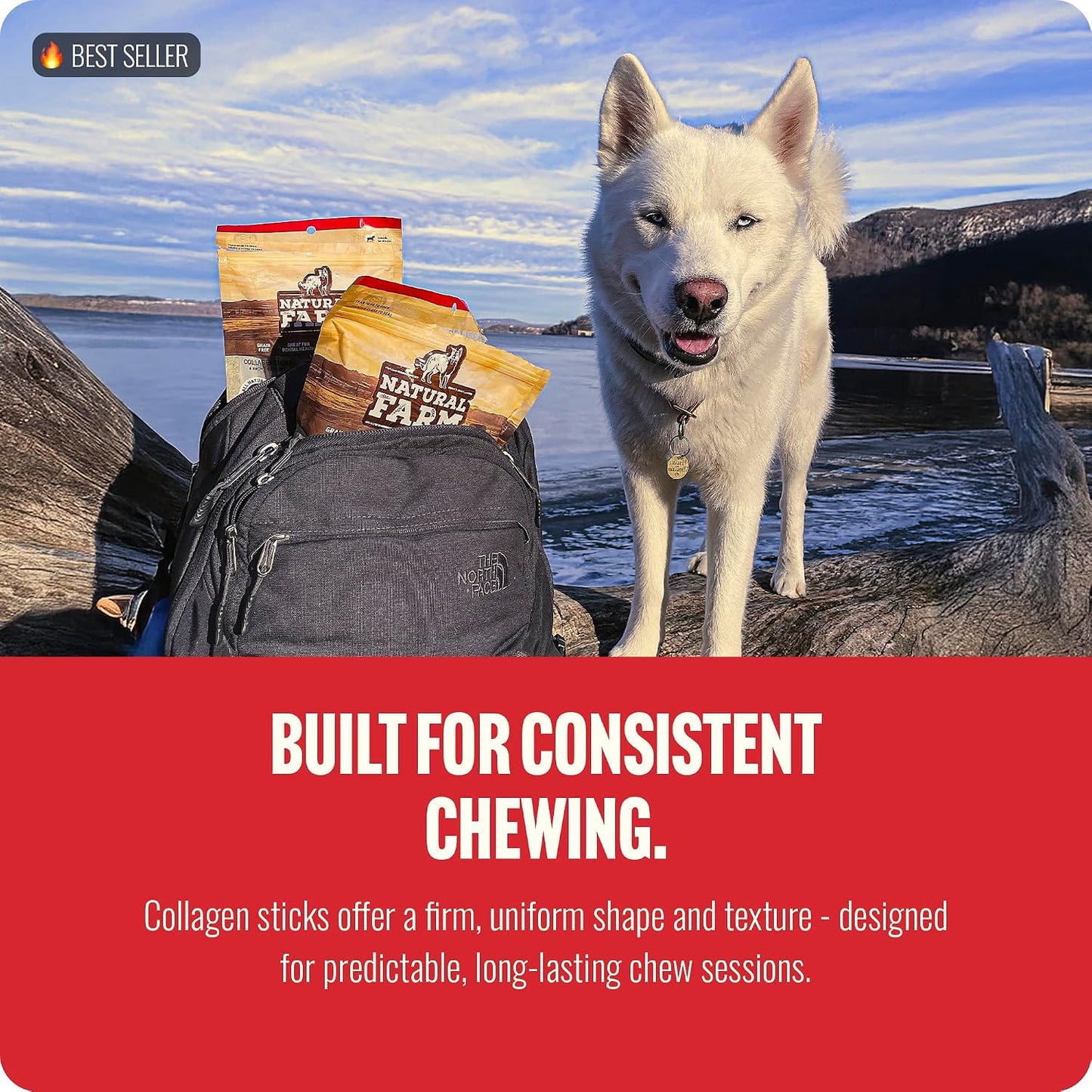 Natural Farm premium grass fed beef skin collagen sticks for large dogs