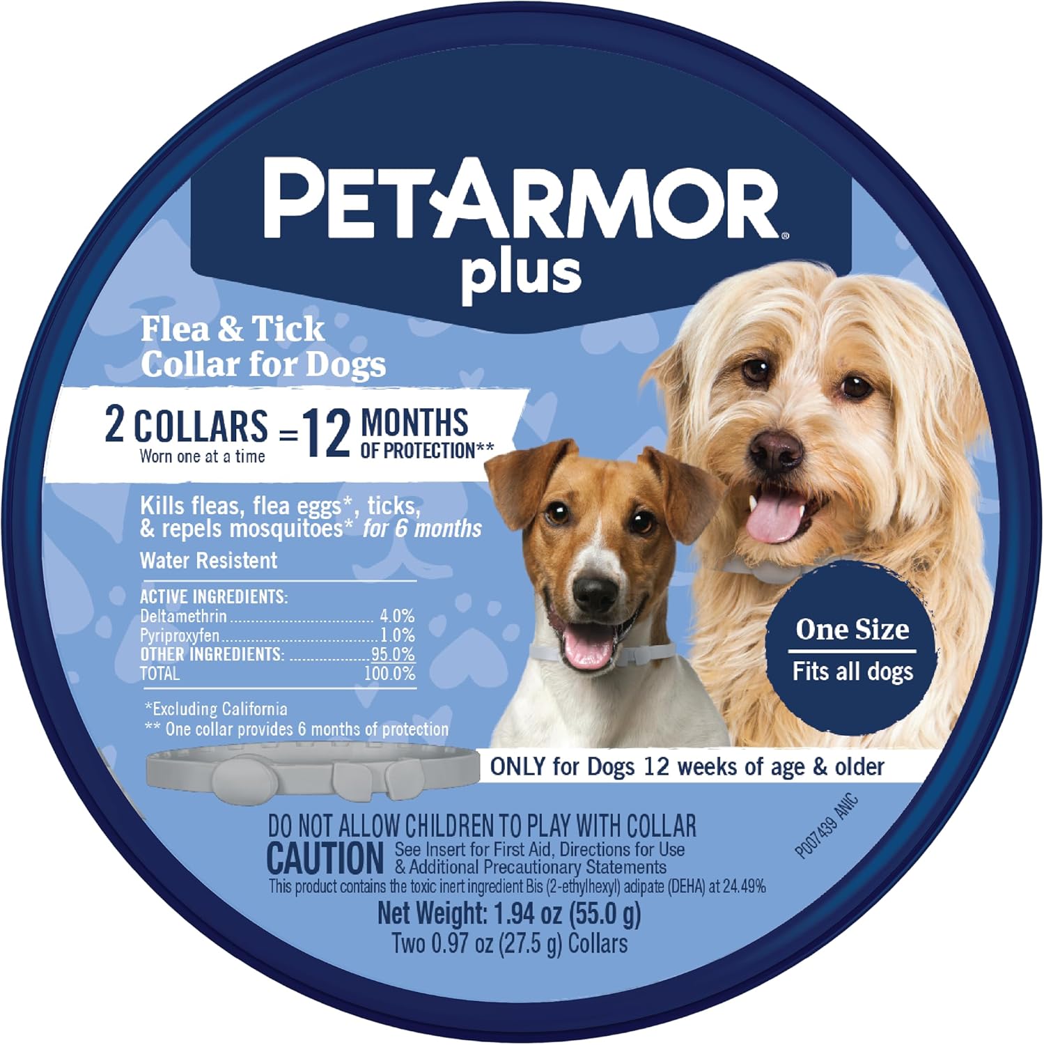PetArmor Plus Flea and Tick Collar for dogs front packaging