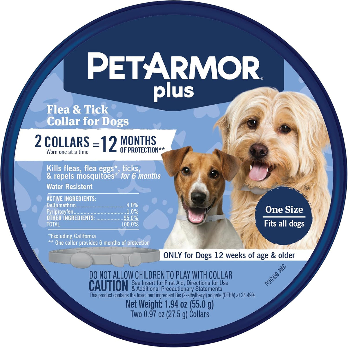 PetArmor Plus Flea and Tick Collar for dogs front packaging