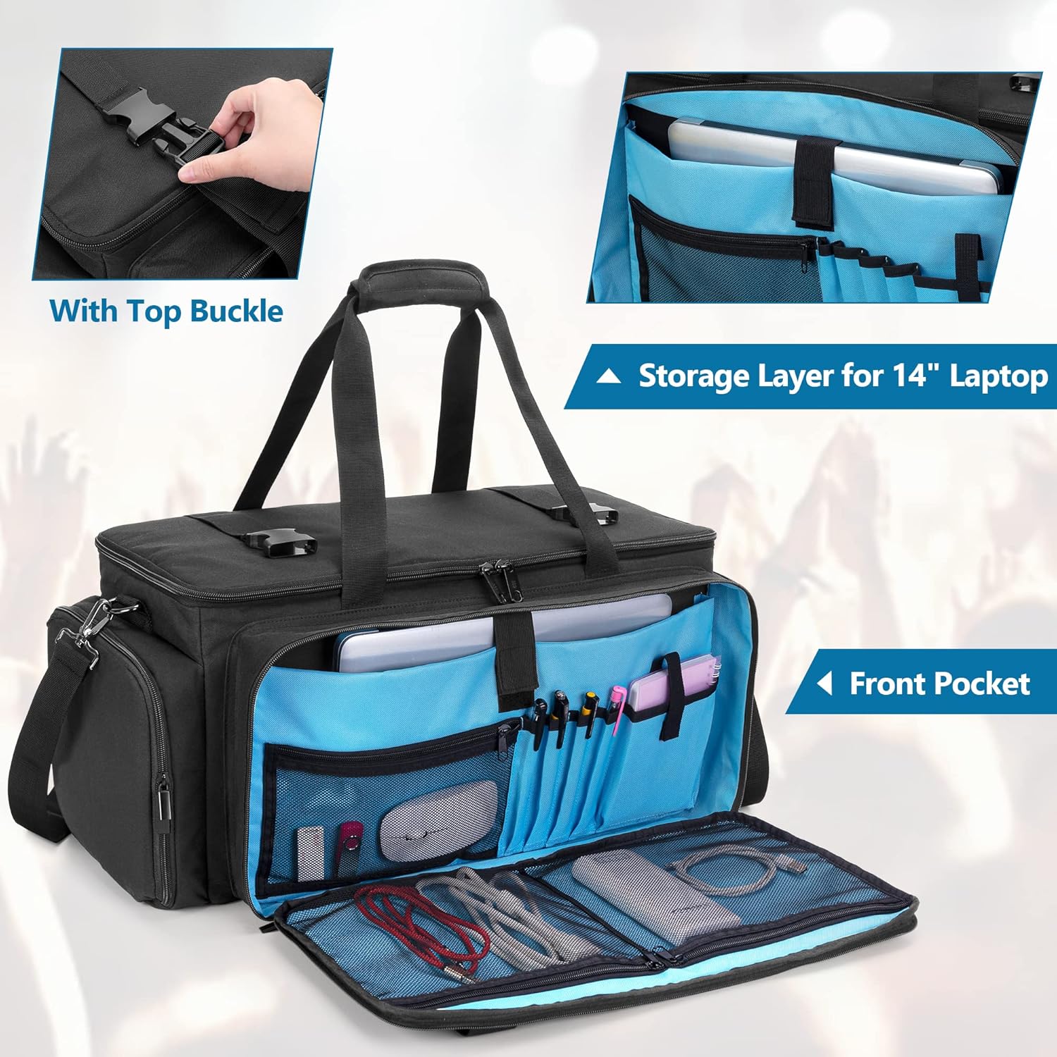 HODRANT sound equipment organizer highlighting internal dividers separating audio cables and professional microphones.