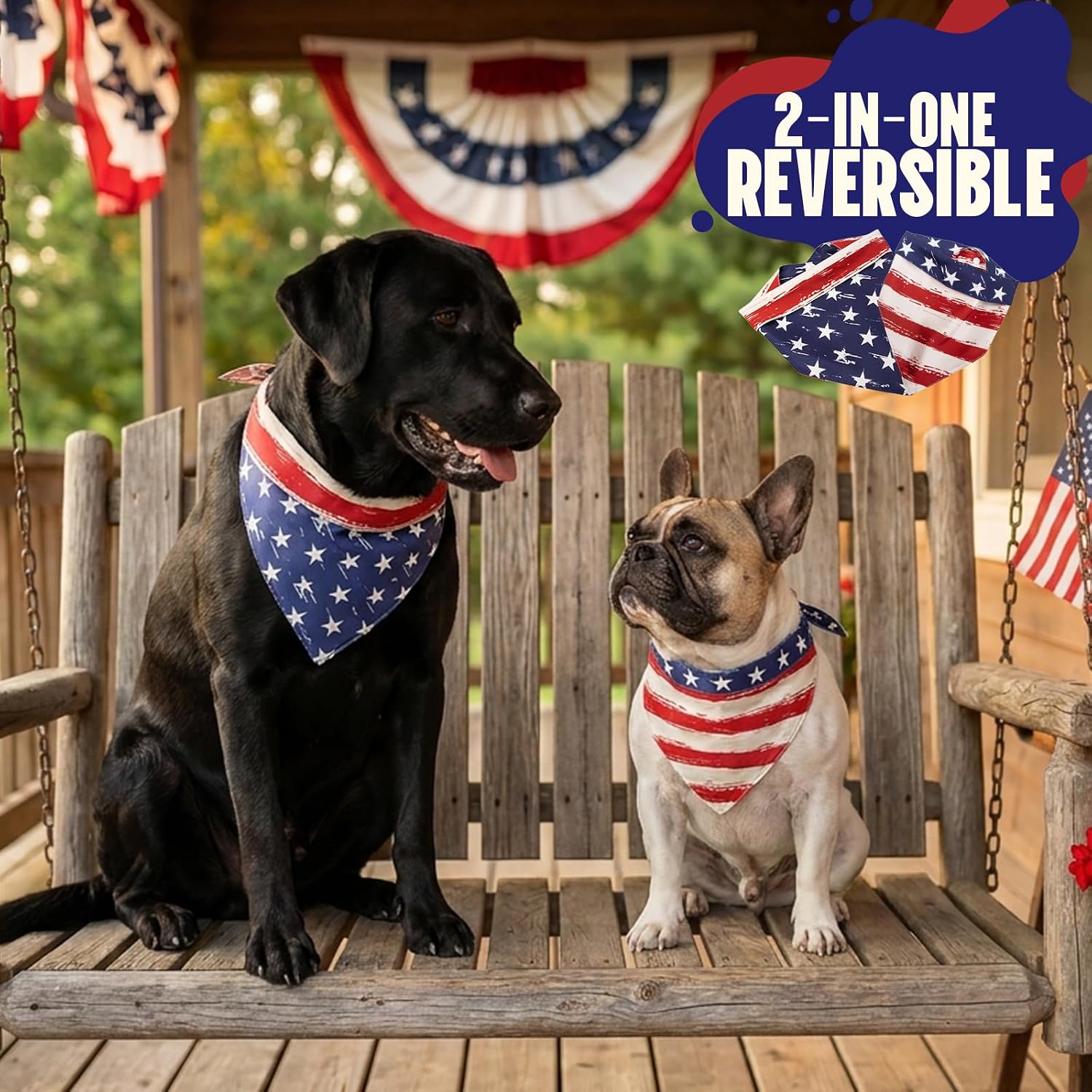 Icemood reversible American flag dog scarf close up