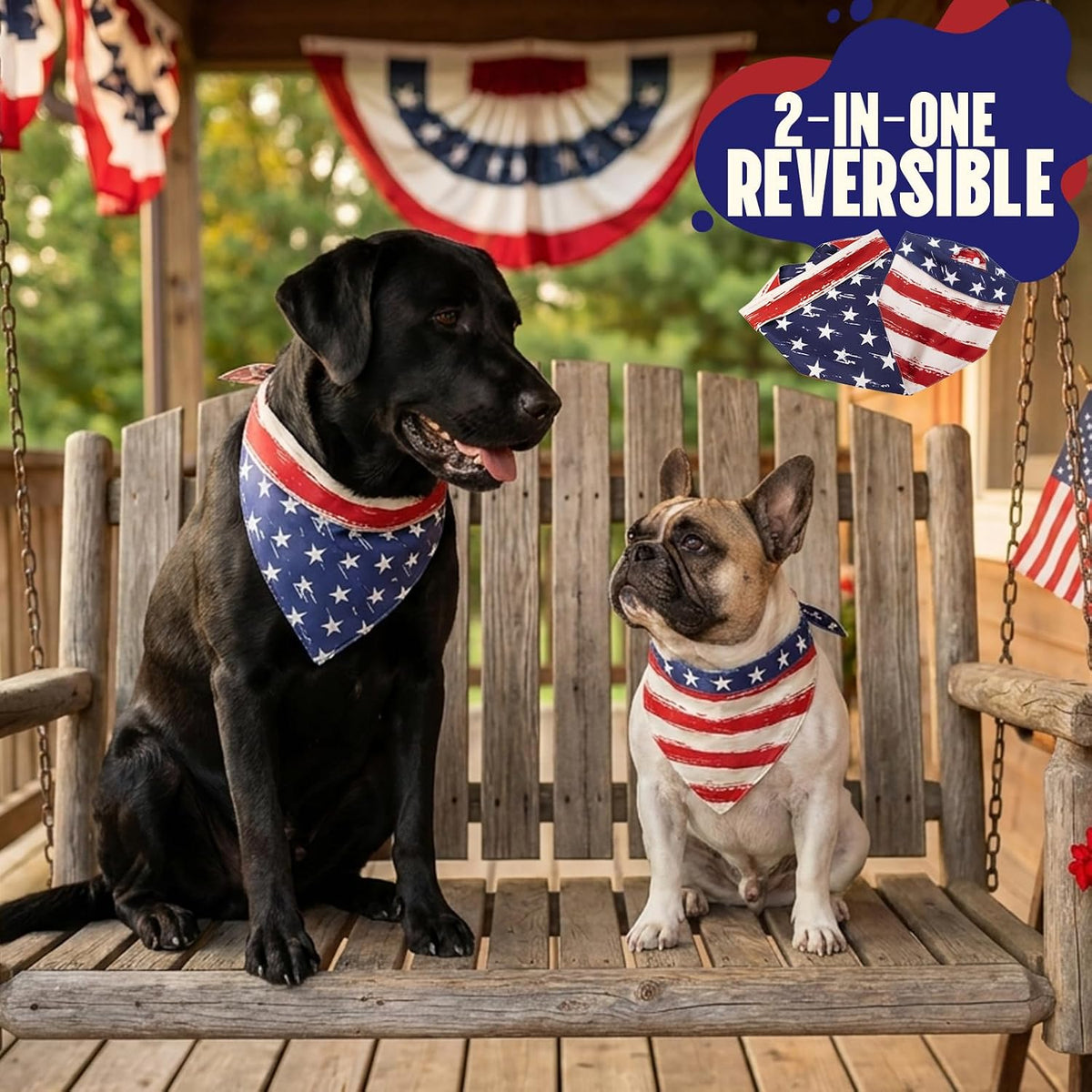 Icemood reversible American flag dog scarf close up