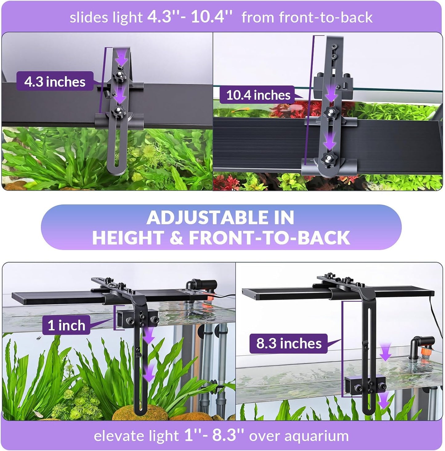 Hygger black corrosion resistant aquarium lamp holder mounted on rimless glass tank