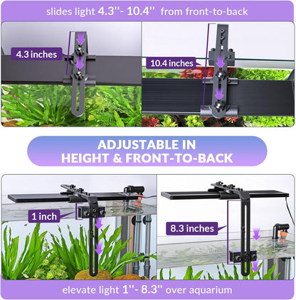 Hygger black corrosion resistant aquarium lamp holder mounted on rimless glass tank
