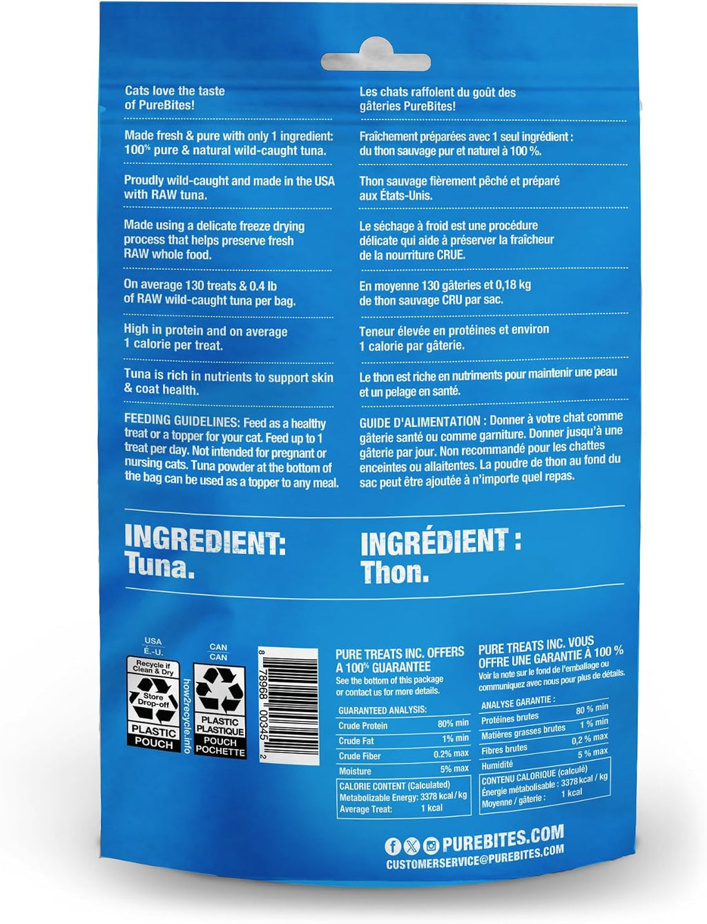 PureBites freeze dried wild caught yellowfin tuna treats single ingredient label
