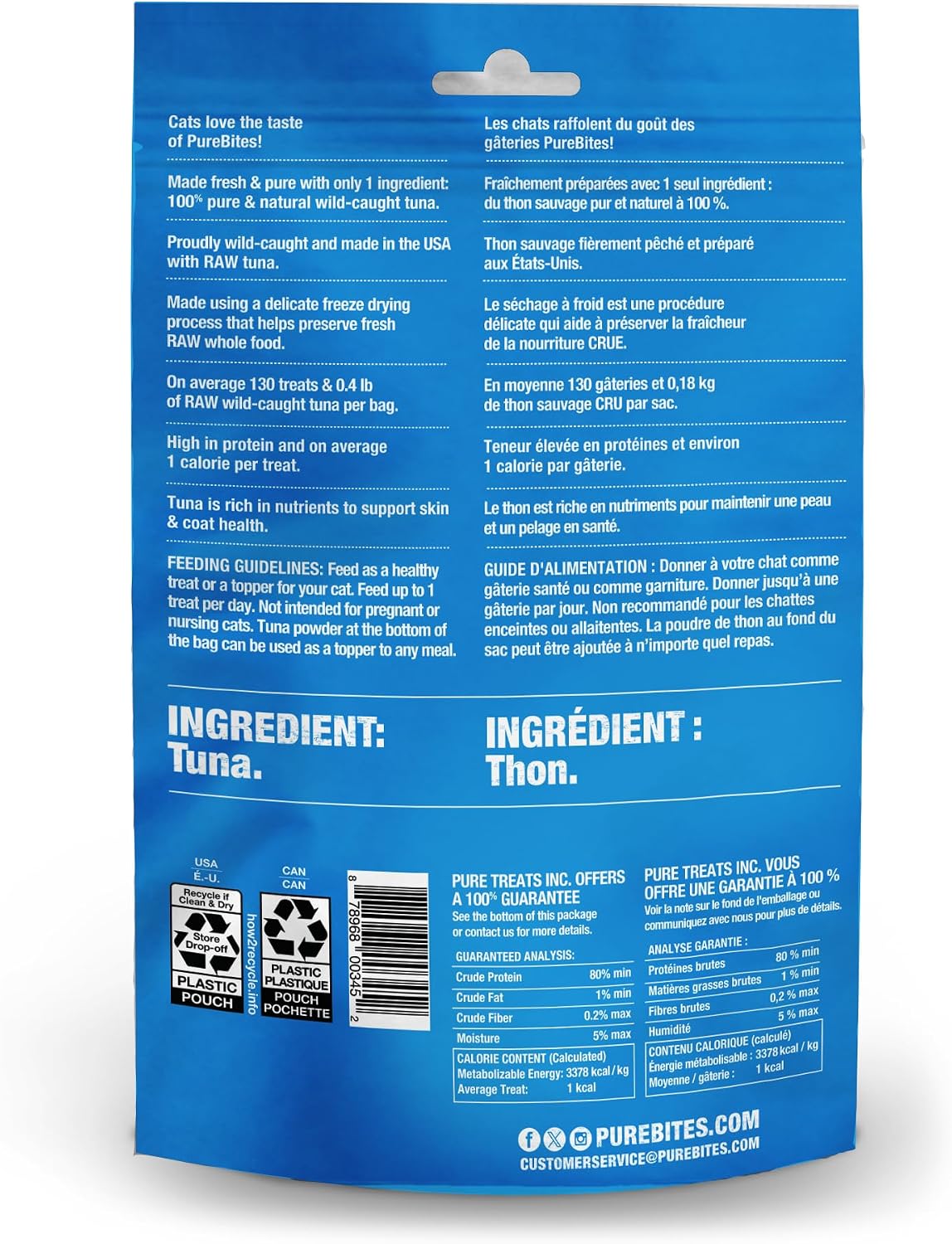 PureBites freeze dried wild caught yellowfin tuna treats single ingredient label