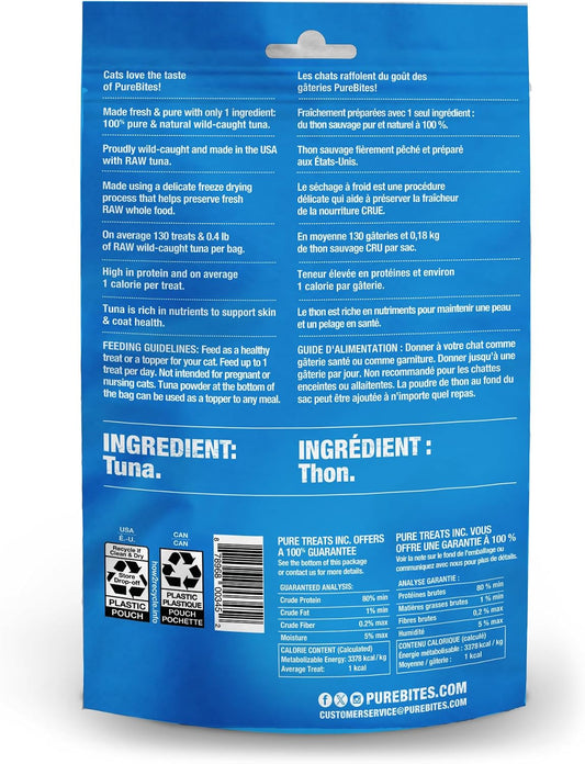 PureBites freeze dried wild caught yellowfin tuna treats single ingredient label
