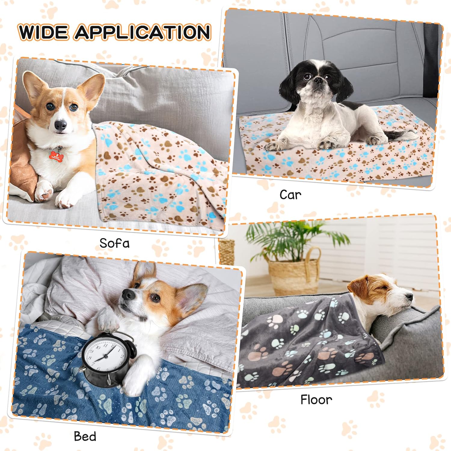 Lightweight absorbent dog blankets protecting car seats from shedding pet fur