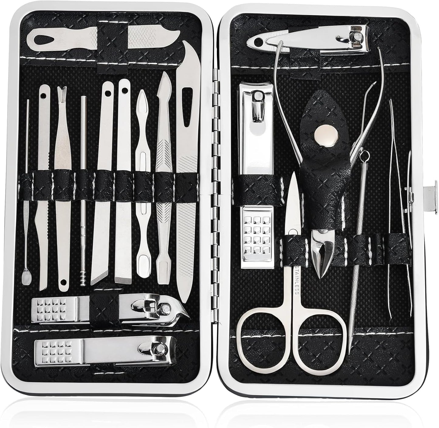 Iufqozg 19 in 1 professional stainless steel manicure set front view