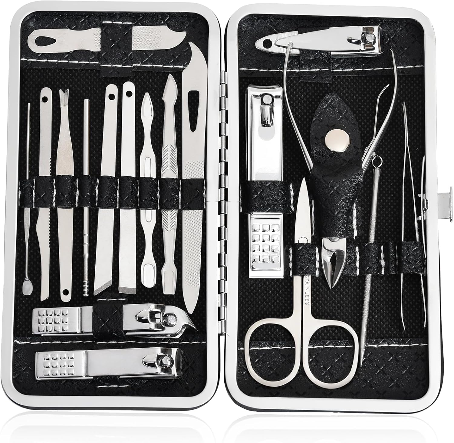 Iufqozg 19 in 1 professional stainless steel manicure set front view