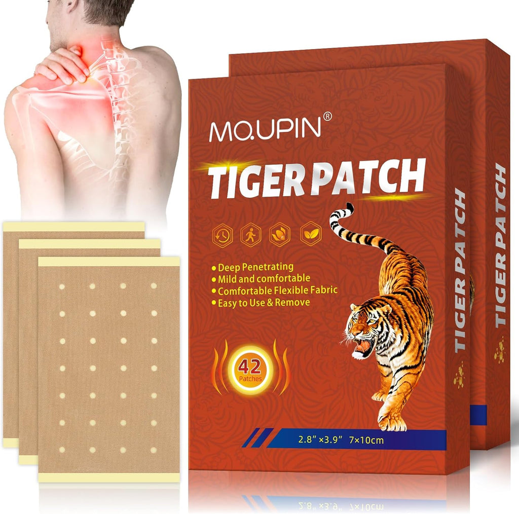 MQUPIN Tiger Patch front view of eighty-four count retail packaging displaying herbal joint relief benefits.