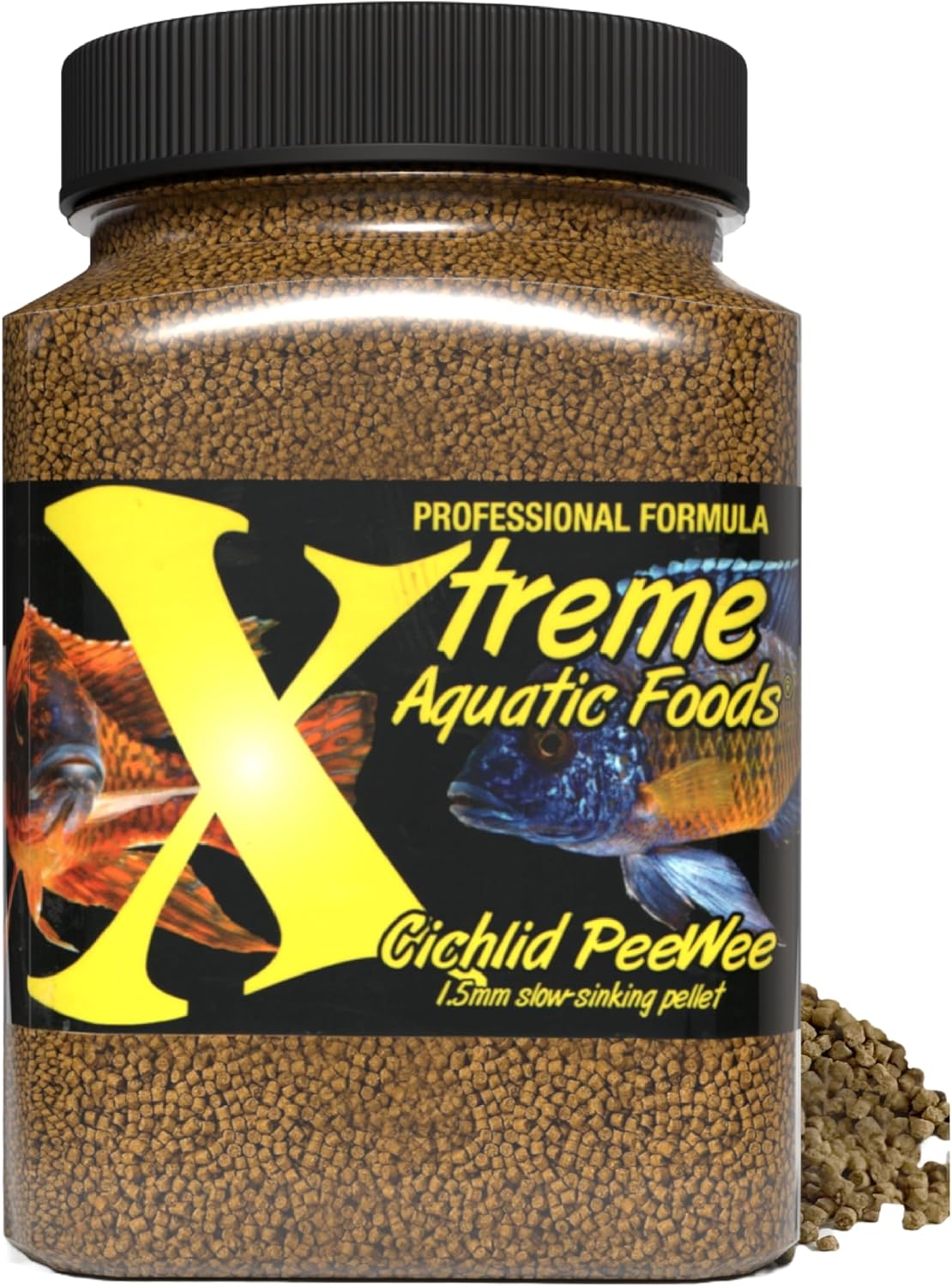 Xtreme Aquatic Foods Cichlid Peewee 1.5 mm pellets container front view
