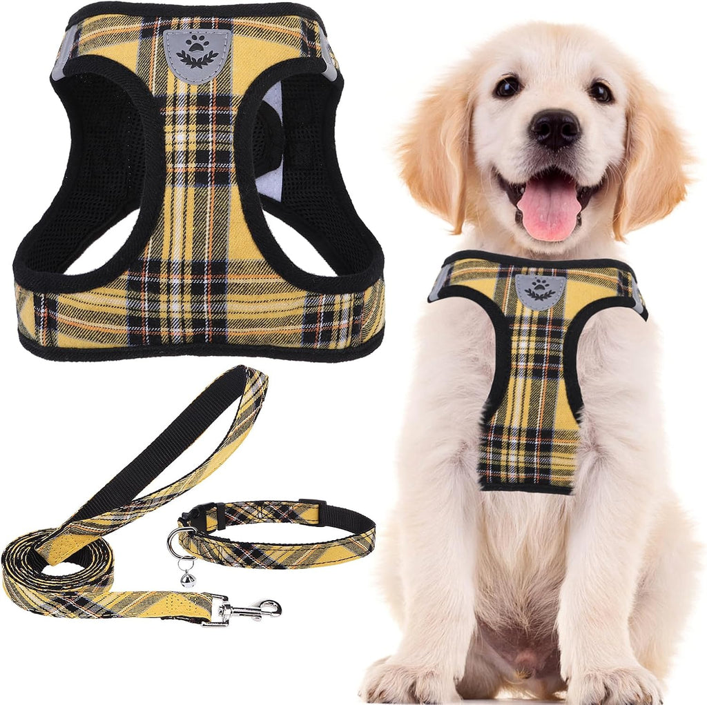 PUPTECK Adjustable Dog Harness Collar and Leash Set Step in No Pull Pet Harness for Small Medium Dogs Puppy and Cats Outdoor Walking Running, Soft Mesh Padded Reflective Vest Harnesses, Beige S - Image 9