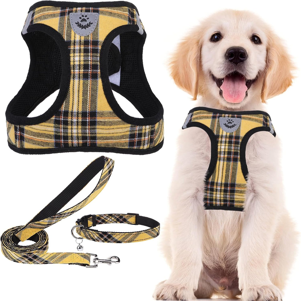 PUPTECK Adjustable Dog Harness Collar and Leash Set Step in No Pull Pet Harness for Small Medium Dogs Puppy and Cats Outdoor Walking Running, Soft Mesh Padded Reflective Vest Harnesses, Beige S - Image 9