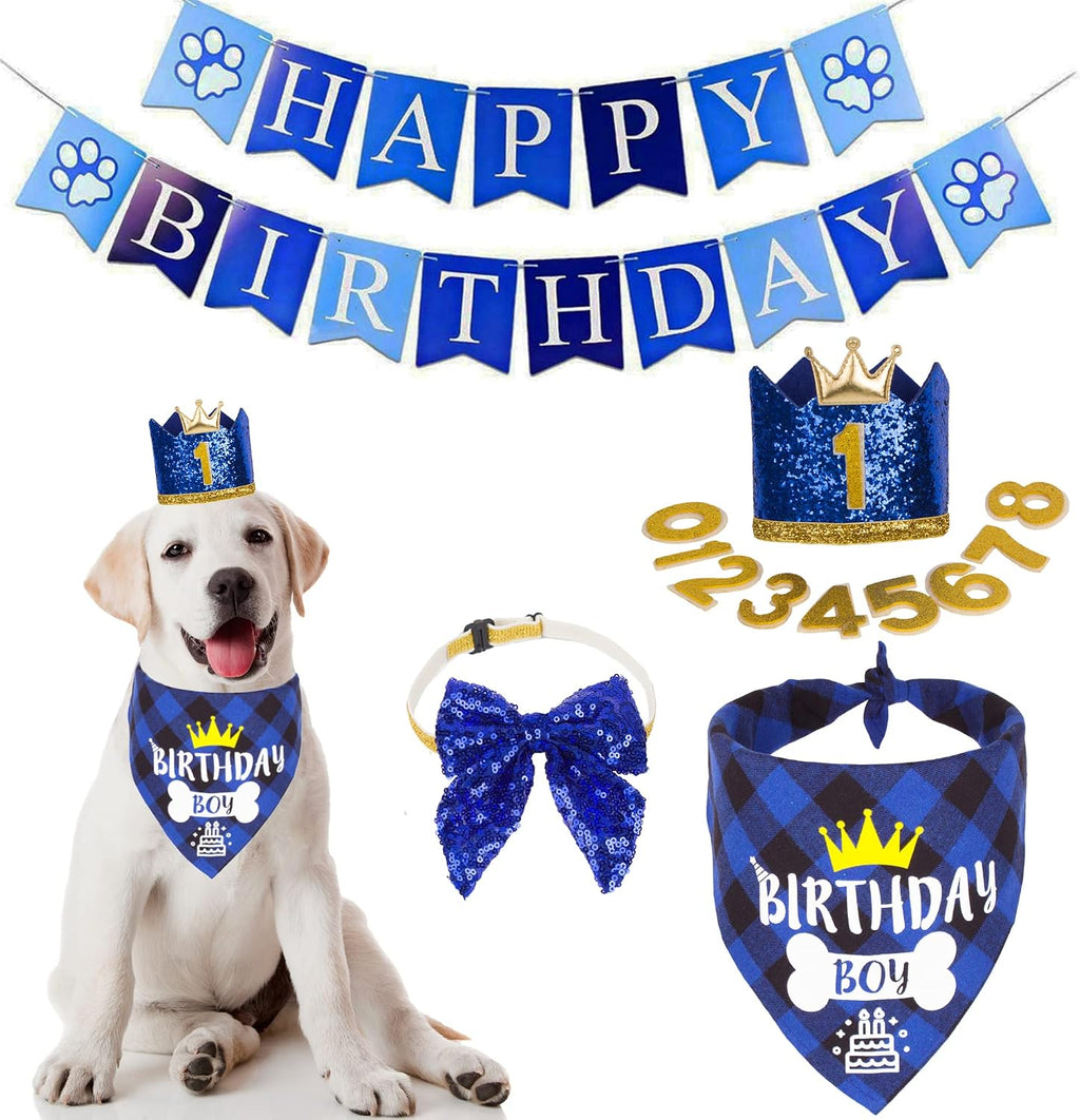 ADOGGYGO Dog Birthday Bandana Scarf and Blue Boy Pet Birthday Party Hat with Cute Bow Tie for Medium Large Dog Pet (Large) - Image 15