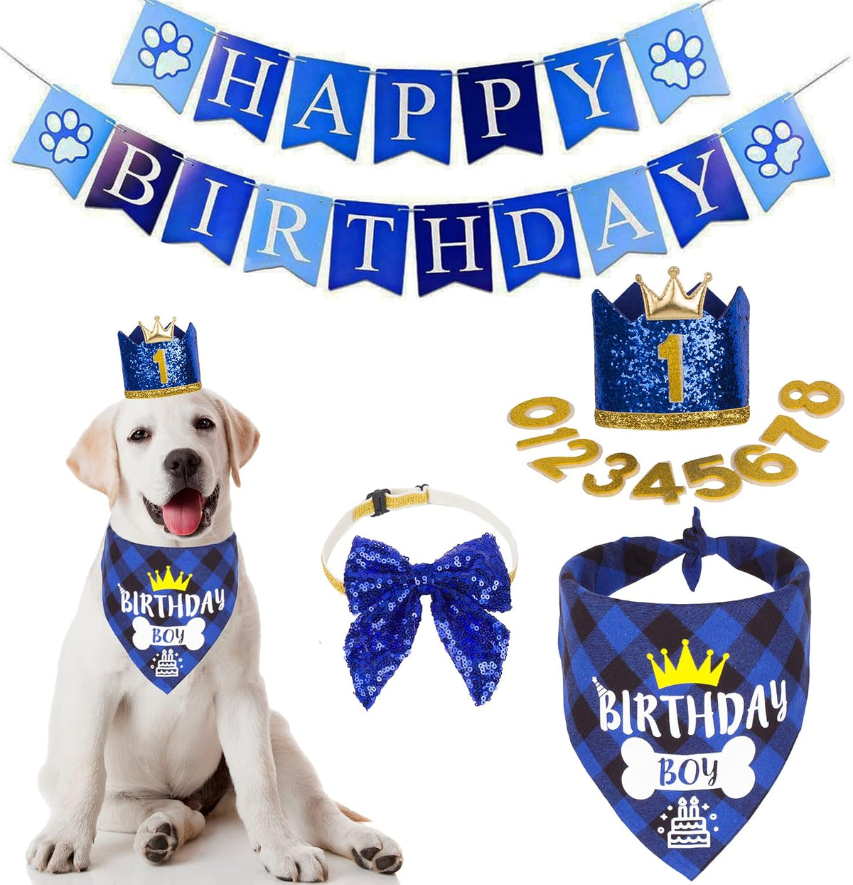ADOGGYGO Dog Birthday Bandana Scarf and Blue Boy Pet Birthday Party Hat with Cute Bow Tie for Medium Large Dog Pet (Large) - Image 15