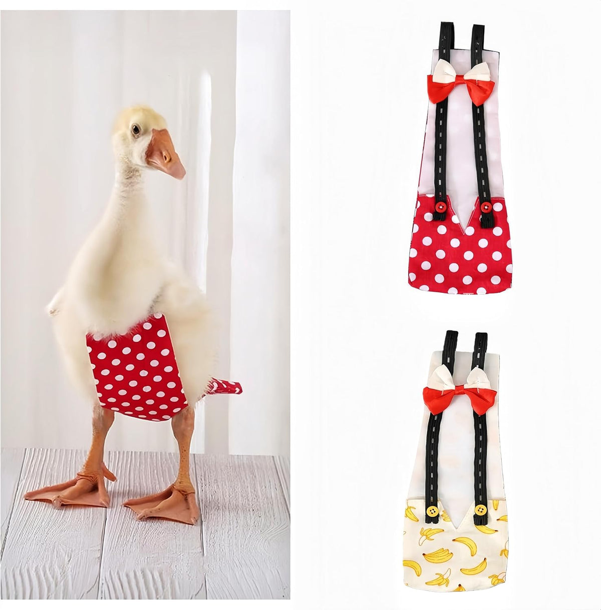 2 Pack Chicken Diapers for Hens, Roosters, Diapers for Ducks, Ducklings, Reusable Pet Diaper with Bow Ties Waterproof Poultry Nappies for Geese Pet Ducks,Red Polka Dots&Banana,L - Image 9