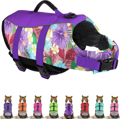 Mklhgty Dog Life Jacket, Reflective & Adjustable, Hawaiian Style, for Small Medium Large Dogs, Polyester & Cotton, Floral Pink, L - Image 10