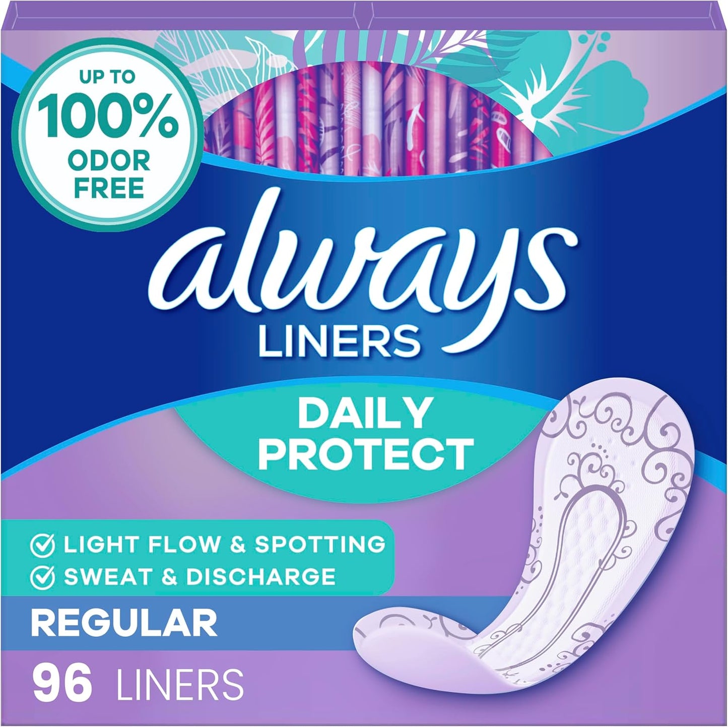 Always Daily Protect Liners 96 count front packaging view