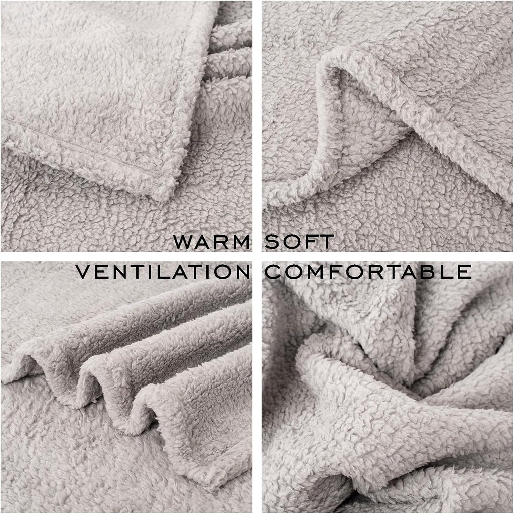 Beige and gray square moon small animal blankets neatly stacked together.