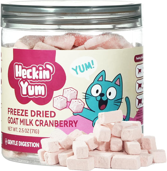 Heckin Yum Freeze Dried Cat Treats front view jar of premium pet snacks.