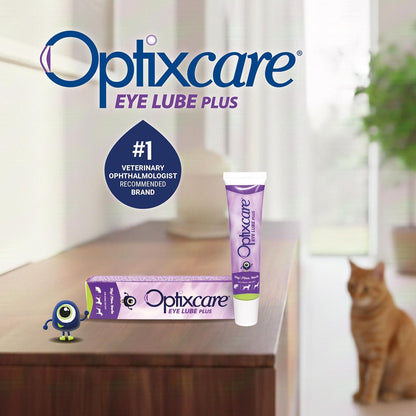 OptixCare hyaluronic acid eye lube for horses dogs and cats showing complete product carton layout.