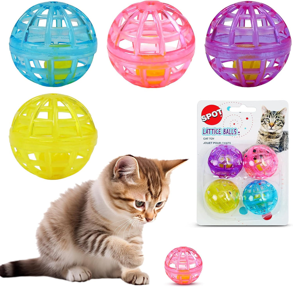 Spot Lattice Balls Cat Toys front view of four-pack interactive pet toys