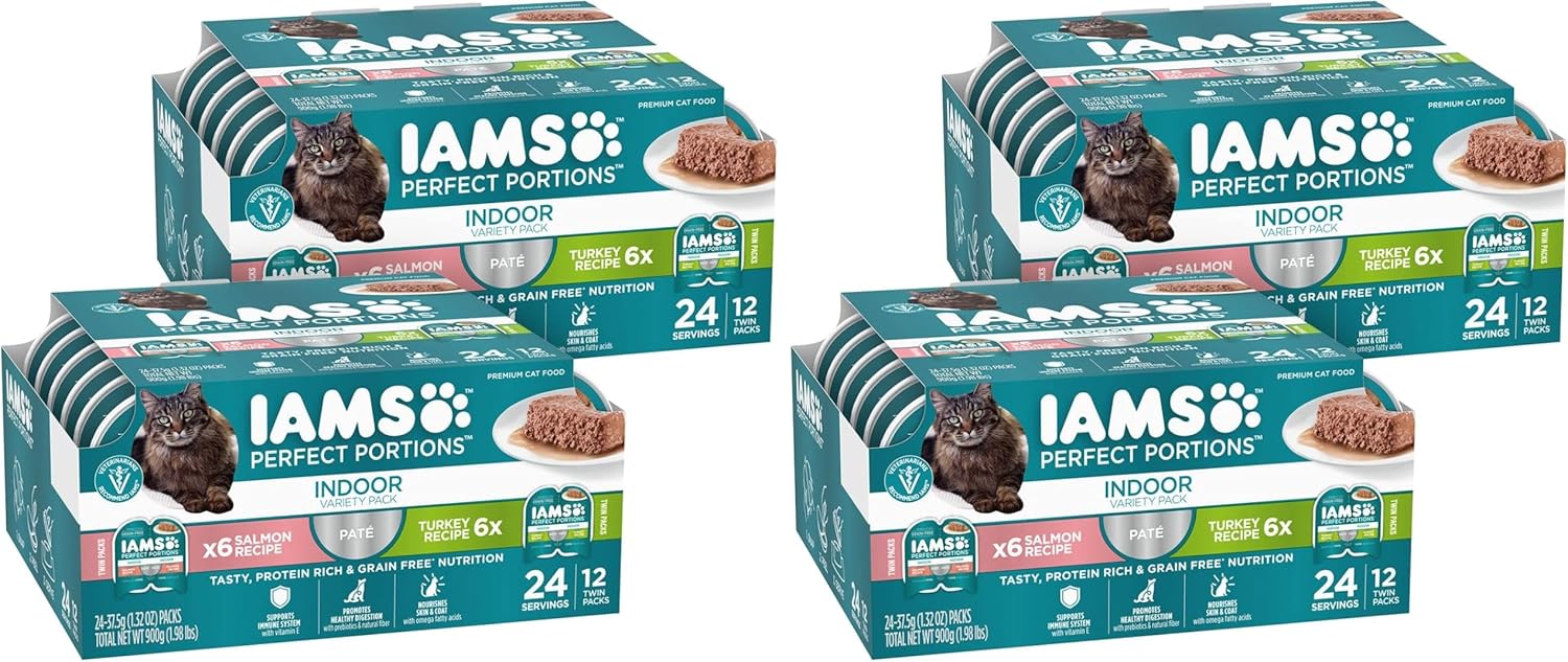 IAMS Perfect Portions Indoor Adult Grain Free Wet Cat Food Pate, Turkey and Salmon Recipe, 2.6 oz. Twin-Pack Trays (12 Count, 24 Servings) (Pack of 2) - Image 13