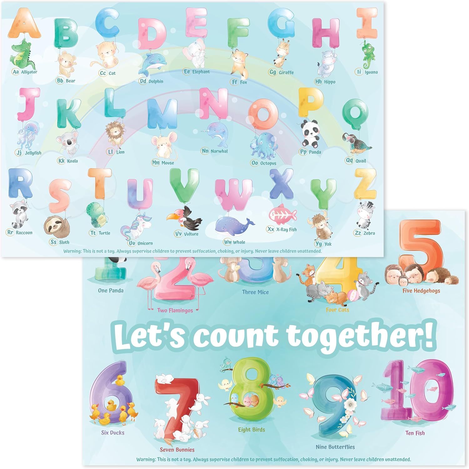 Bright Seed Disposable Placemats for Baby front view showing green animal alphabet theme