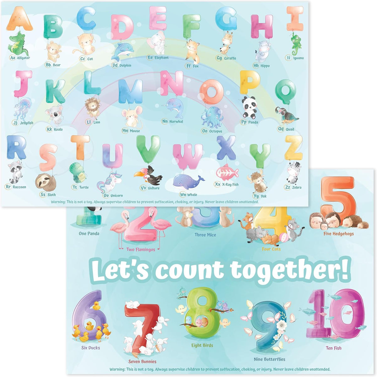 Bright Seed Disposable Placemats for Baby front view showing green animal alphabet theme
