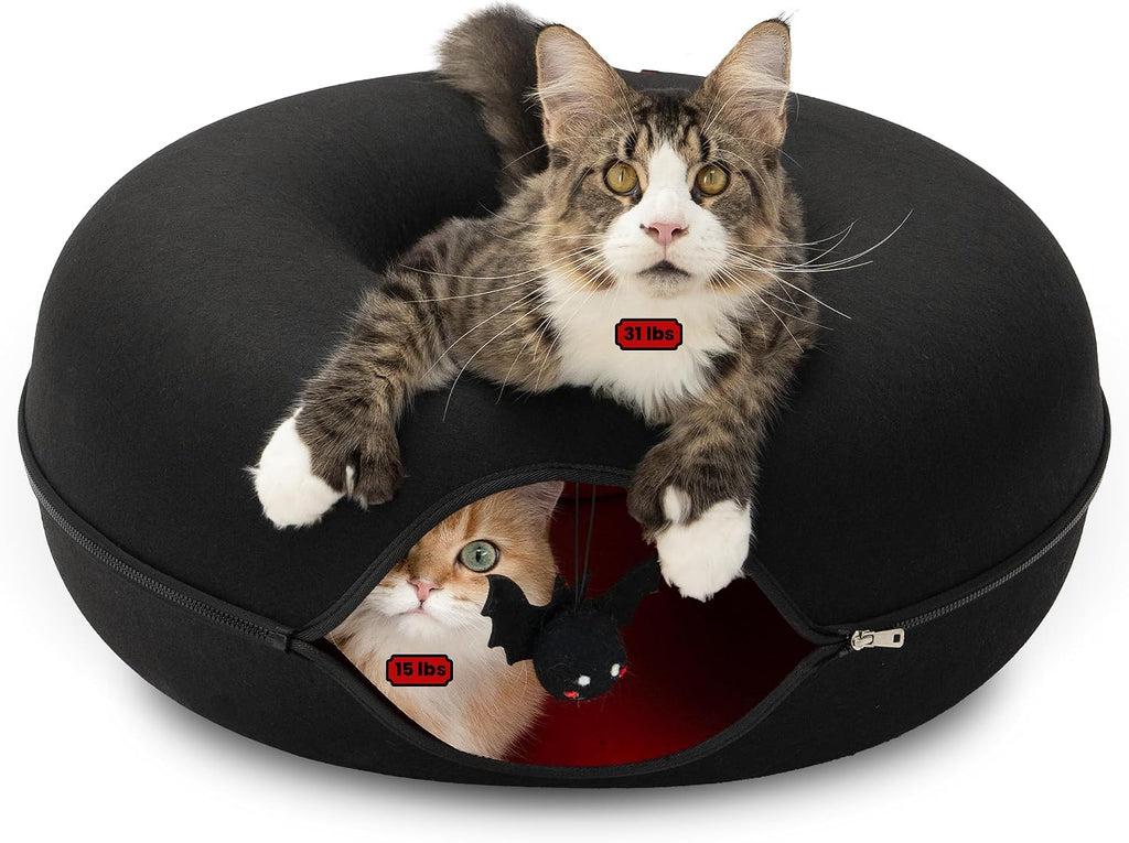 Cattasaurus Peekaboo Cat Cave Donut for Multiple & Large Cats up to 30-45 lbs, 3-in-1 Self Warming Cat Bed, Tunnel & Scratcher for Indoor Cats, Washable & Detachable Small Dog Bed (Light Gray, Large) - Image 14