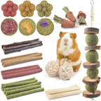 ERKOON 42 piece rabbit chew toys variety pack featuring natural apple wood sticks and grass cakes front view