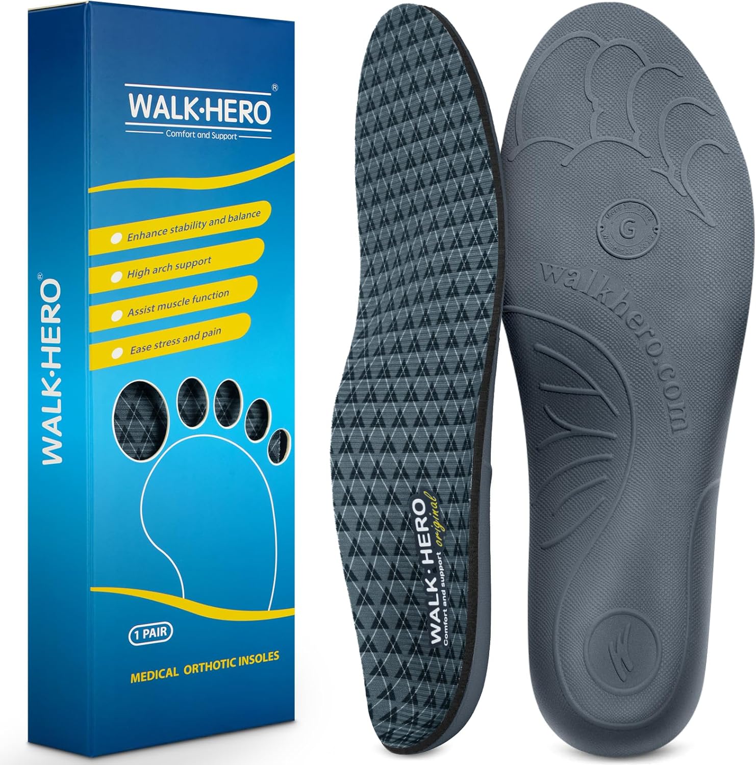 Walkhero Arch Support Insoles front view orthotic shoe inserts