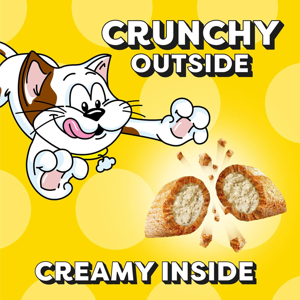 Back view of Temptations pet treats container showing ingredients and feeding guide