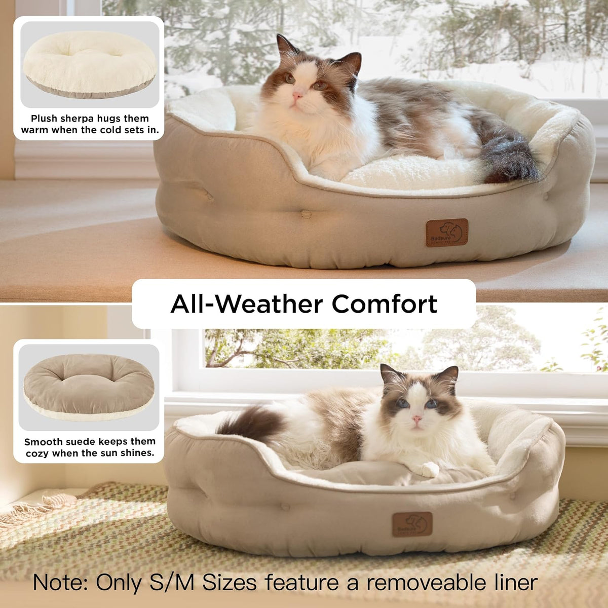 Bedsure small cat bed showing ultra soft sherpa interior cushioning