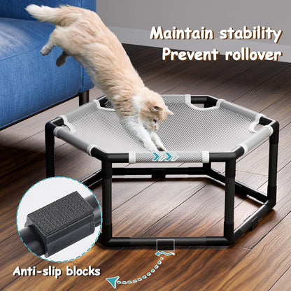Tresbro cat bed showing sturdy elevated frame and anti-slip base