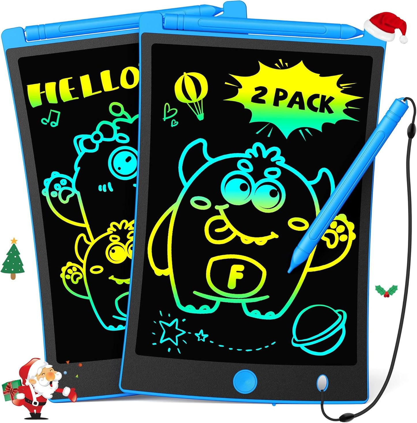 Tekfun 2 Pack LCD Writing Tablet set with blue frames