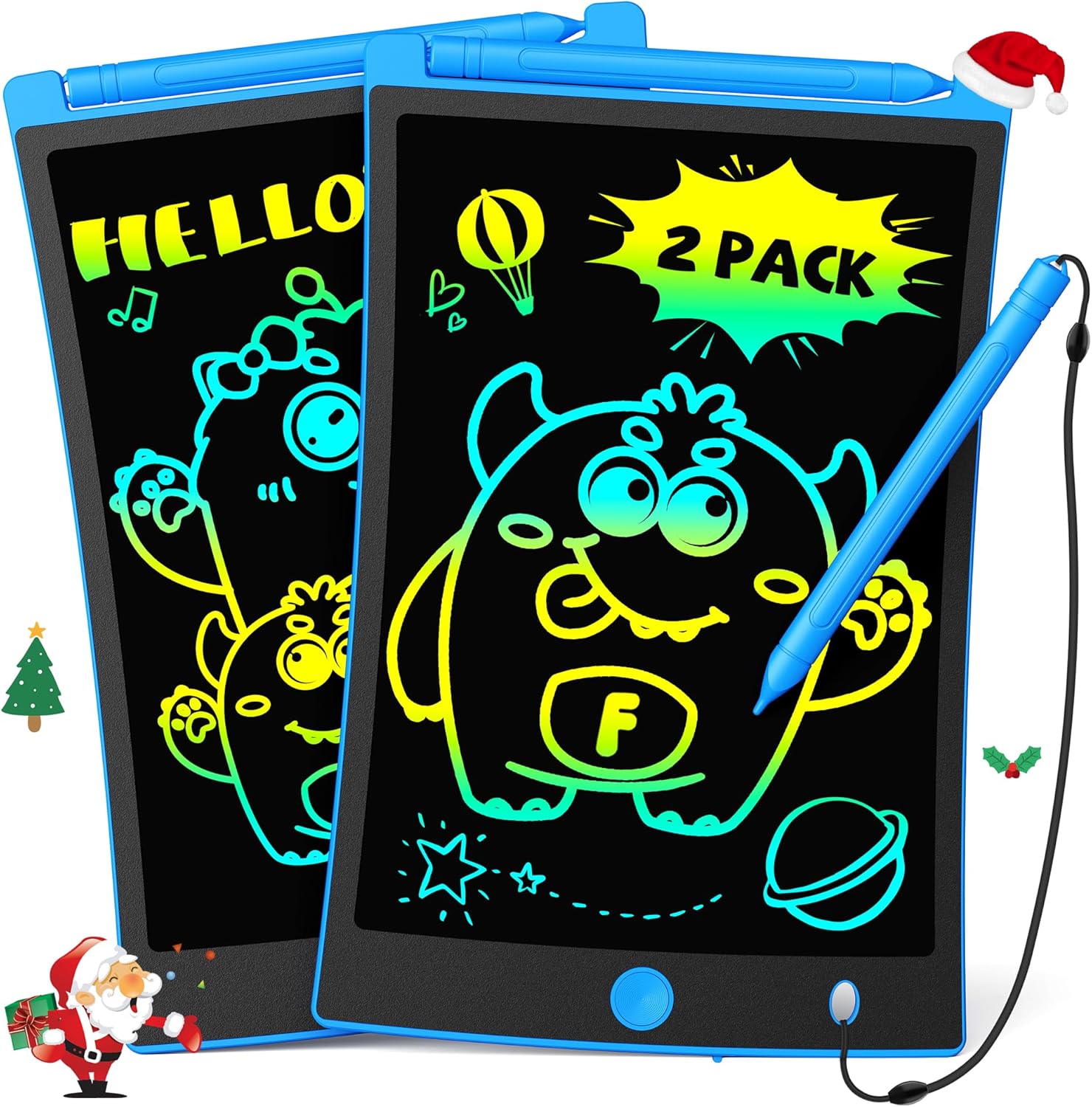 Tekfun 2 Pack LCD Writing Tablet set with blue frames