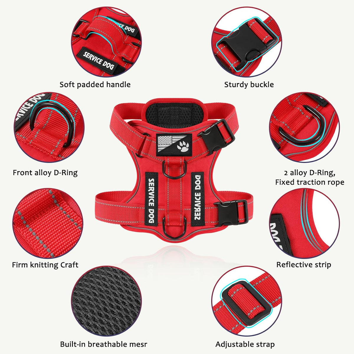 Reflective dog vest harness with service dog patches attached to side