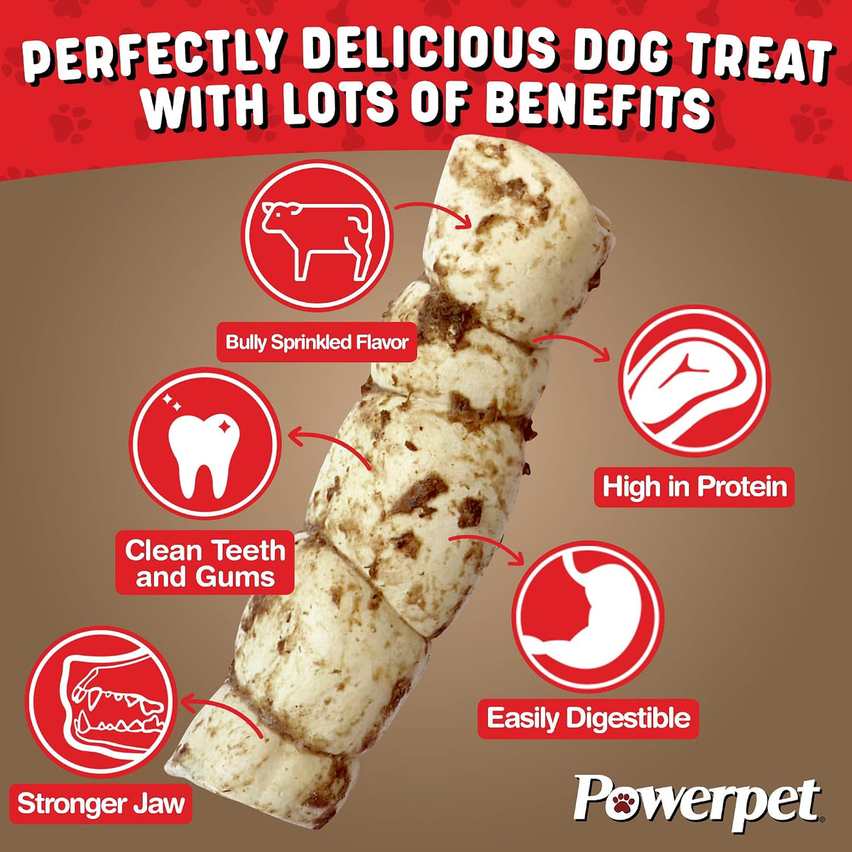 Powerpet bully sprinkled flavor beef cheek treat for dental hygiene