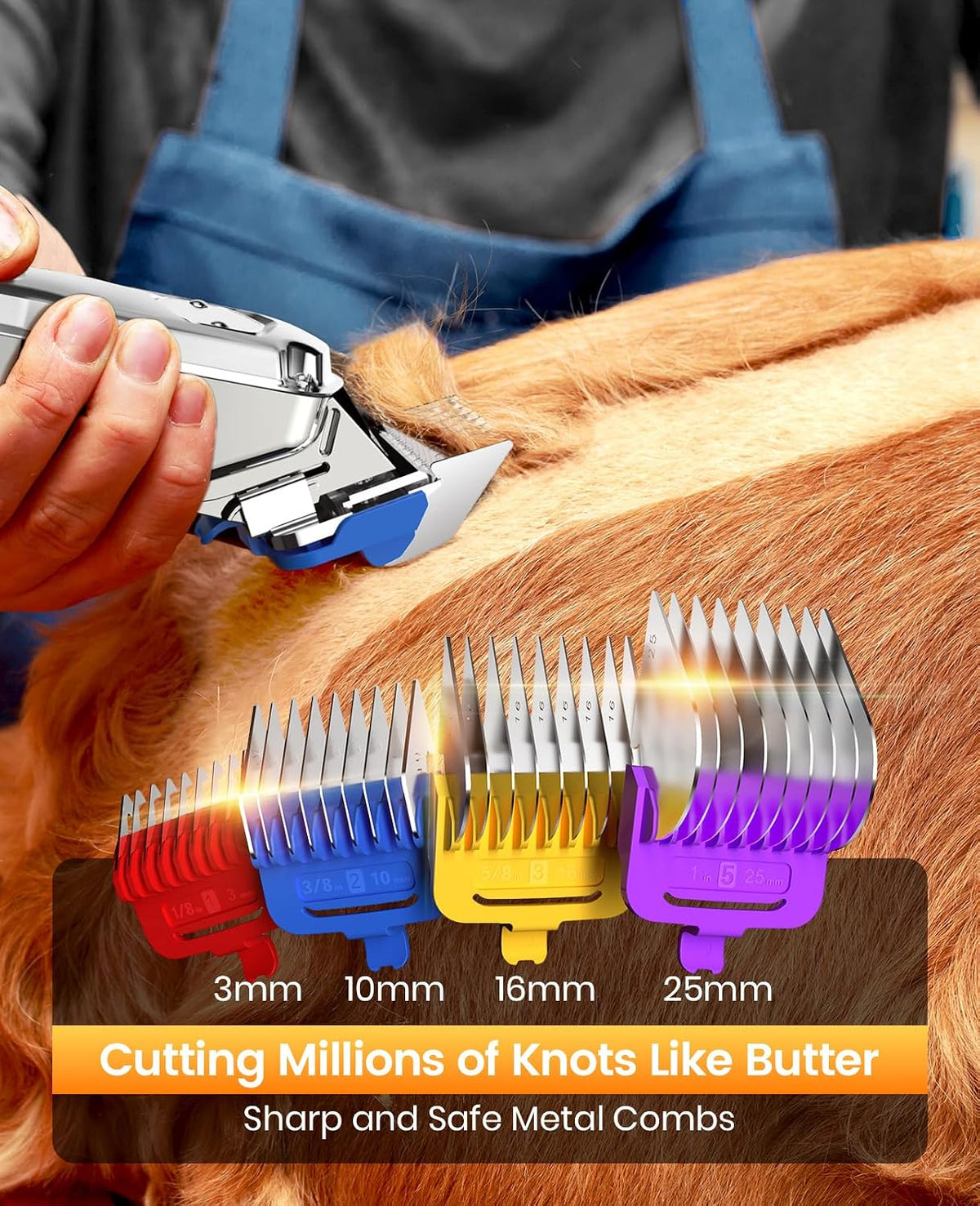 Oneisall cordless pet hair trimmer with integrated LED power display screen.