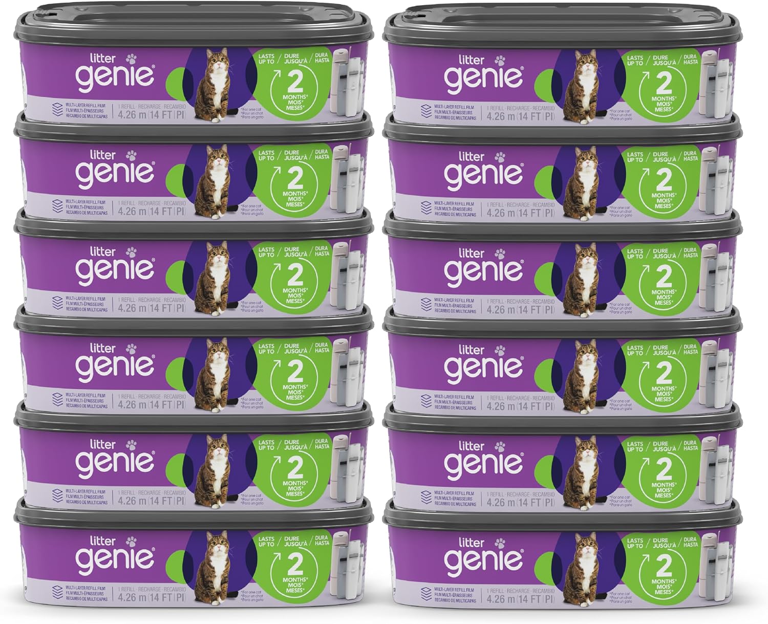 Litter Genie Refill Bags 14 FT (1-Pack) Multi-Layers Of Odor-Barrier Technology 1 Square Refill Cartridge Lasts Up To 2 Months Per Cat - Image 9