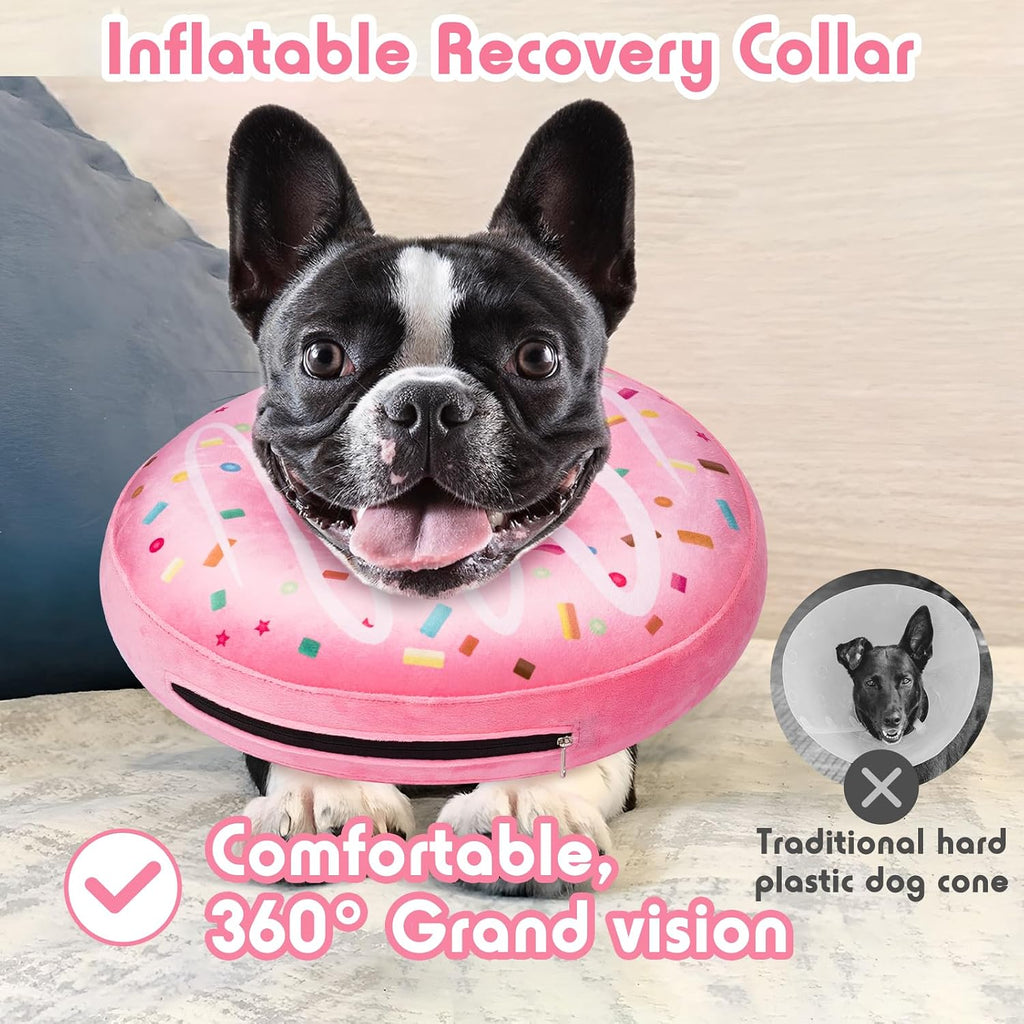 Removable zippered cover on inflatable pet recovery donut