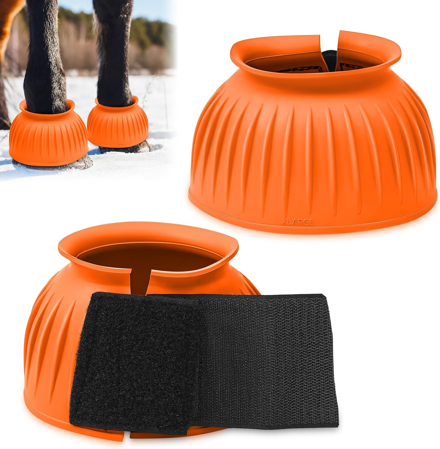 Abbylike Bell Boots for Horses 1 Pair/2 Pair Available, Protect Against Hoof Impact Trauma, Rubber Bell Boots Horse Care for Turnout, No Rub Design Wrap Hook and Loop - Image 9