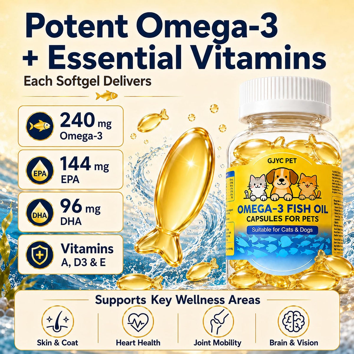 Pet Royale deep sea fish oil capsules for pet coat health.