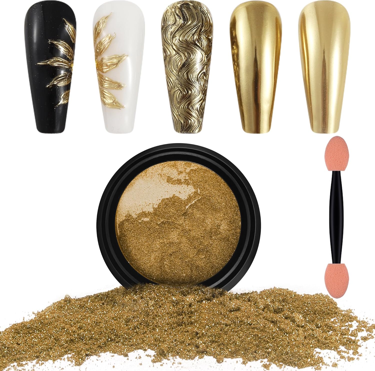 Artdone light gold chrome nail powder jar front view